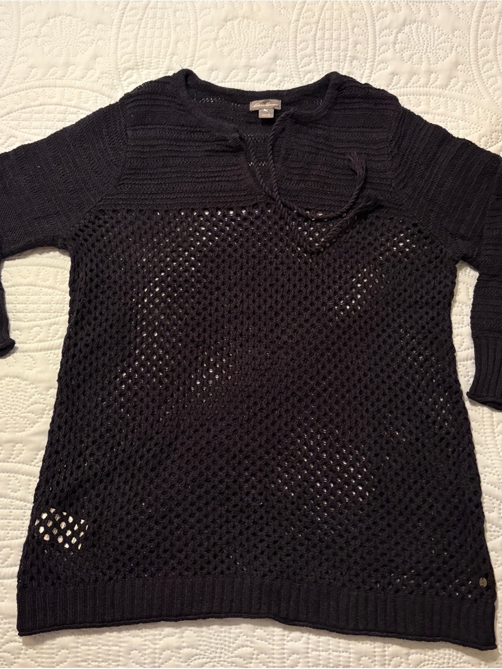 Eddie Bauer Navy Open-Weave Scoop Neck Sweater